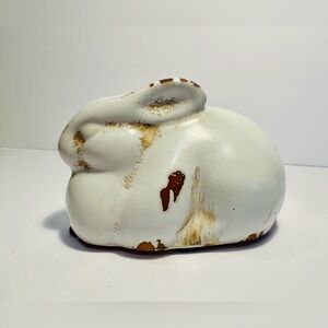 Distressed Rustic White Ceramic Rabbit Figurine